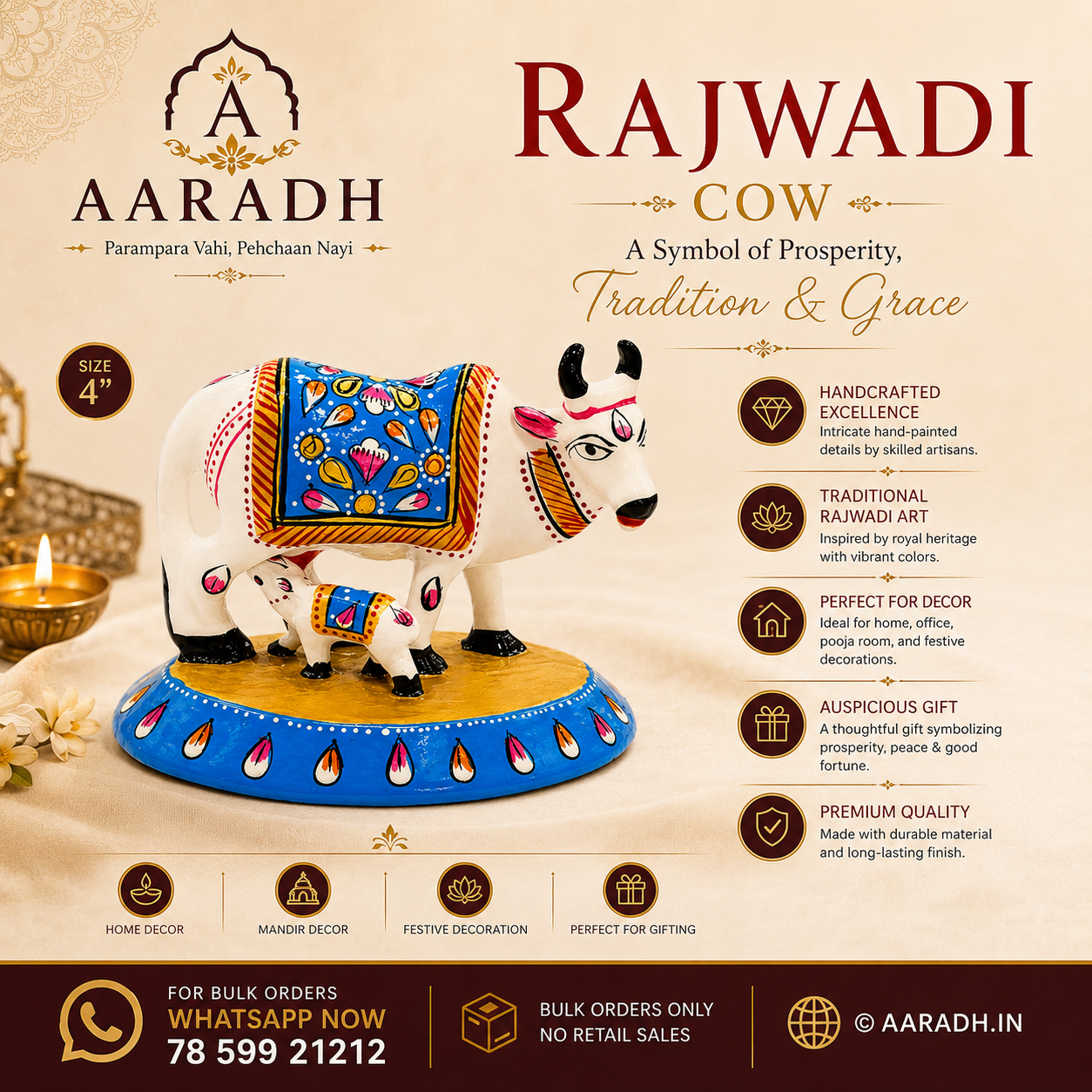 Aaradh Handcrafted Rajwadi Cow & Calf Figurine (4")