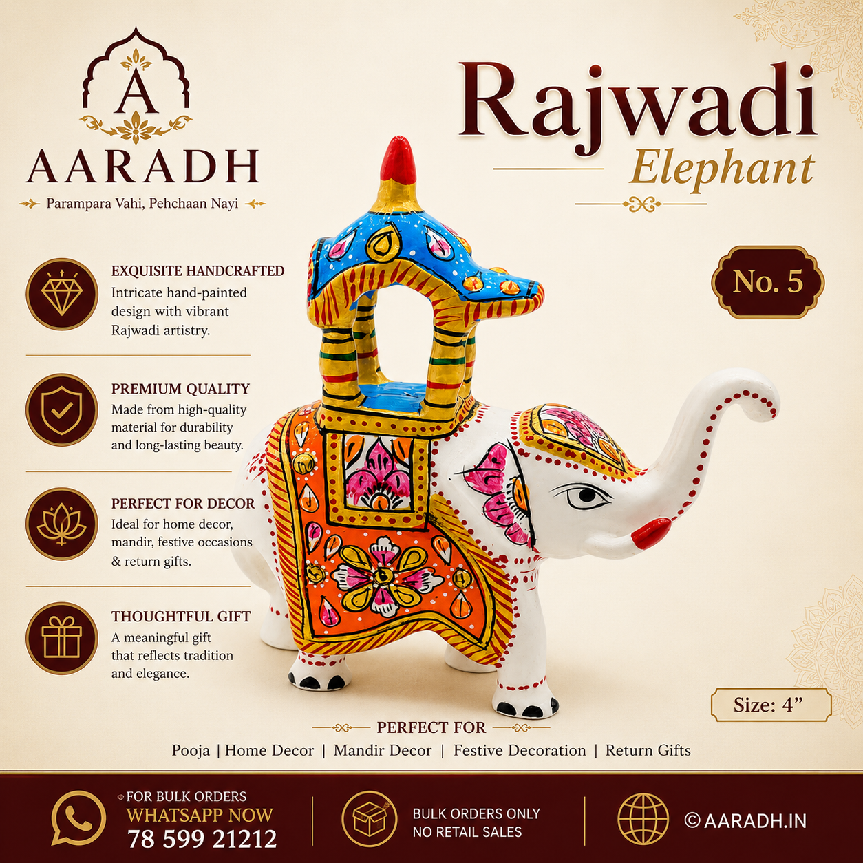 Aaradh Handcrafted Rajwadi Elephant (No. 5)